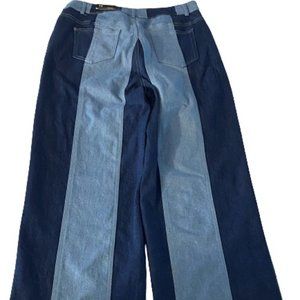 Fashion Nova Women's Color Block Med Blue Wash Wide Leg Jeans #PT3521 Size13